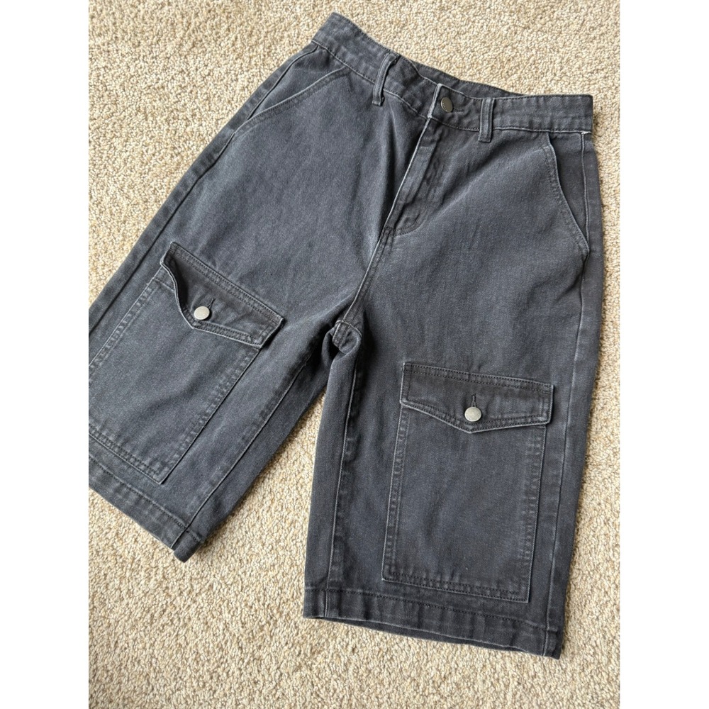 Cider Denim Cargo Shorts wide leg Pockets‎ High Waist Black Casual Women XS